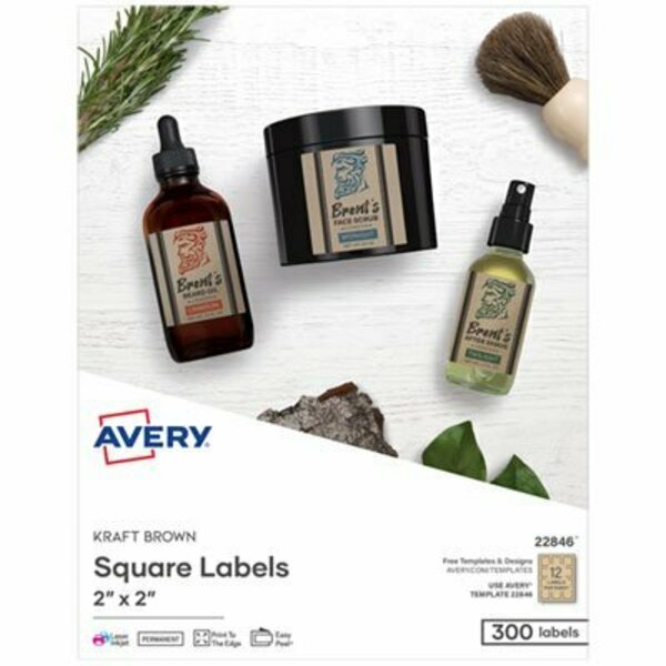 Avery Square Print-To-The-Edge Labels, Inkjet/laser Printers, 2 X 2, Kraft Brown, 25PK 22846